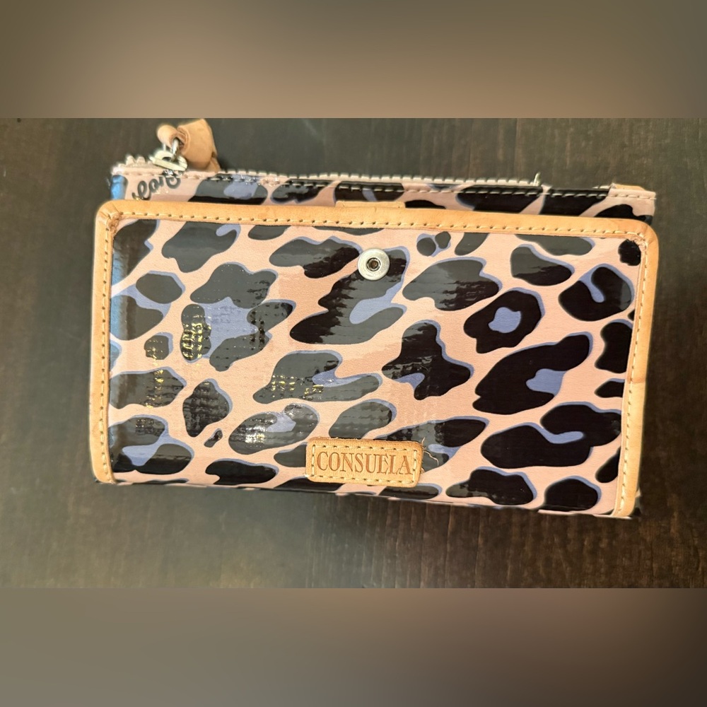 Consuela Leopard Print Cosmetic Bag - Black and Tan